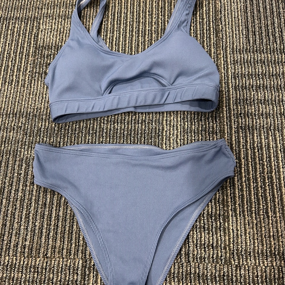 Blue Ribbed Bikini Set